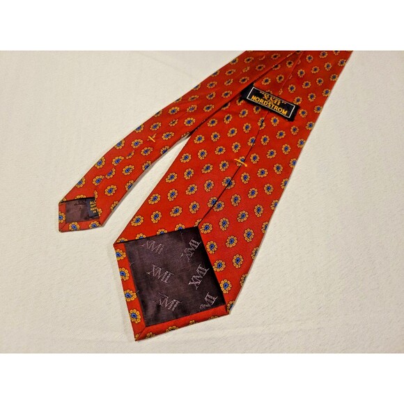 XMI for Nordstrom All Silk Men's Tie Handmade Red Gold Blue Floral Pattern - Picture 3 of 5